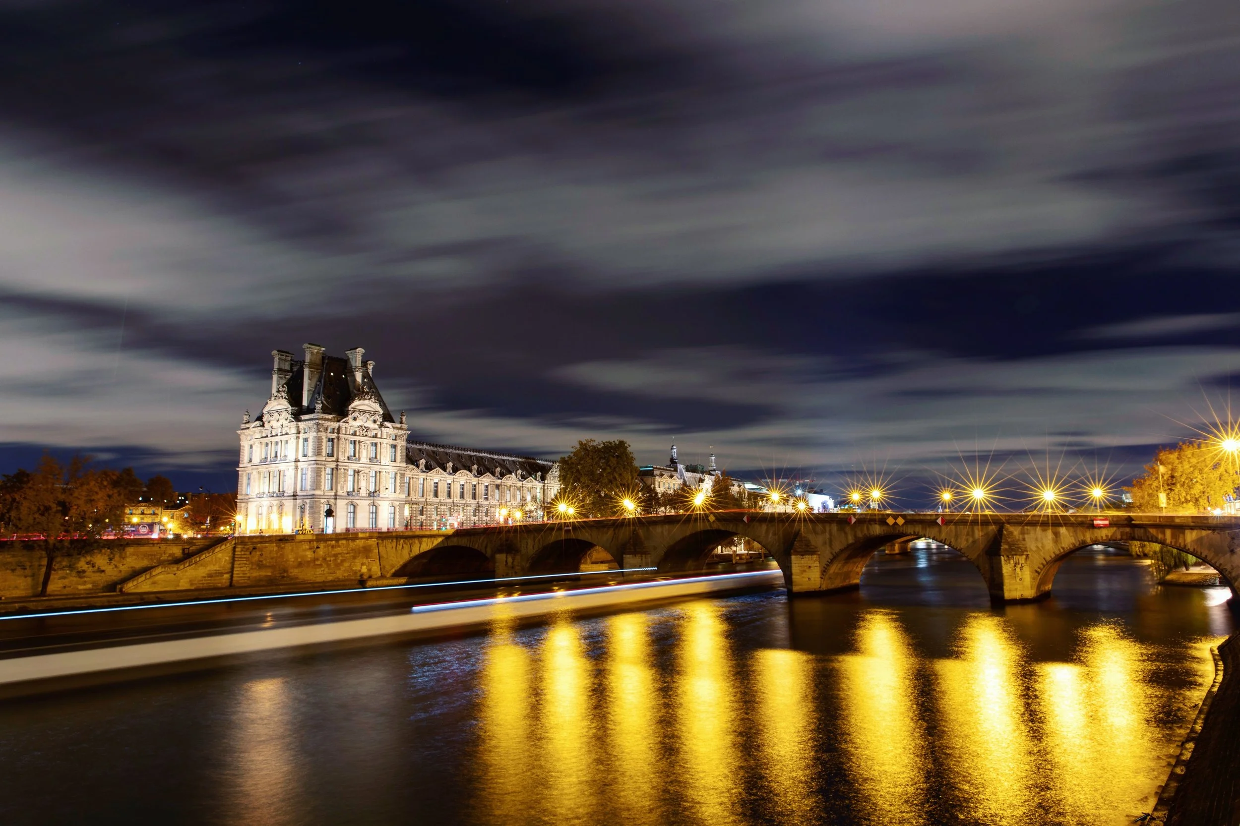 The Louvre at Night in Paris Long Exposure