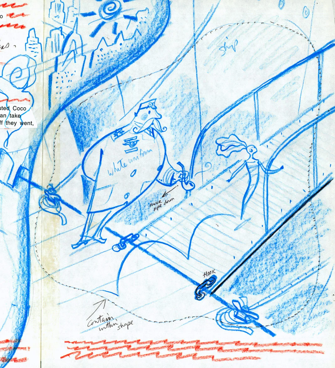 click upper right corner of images to enlarge above: preliminary stage rough SKETCH (blue pencil) 
