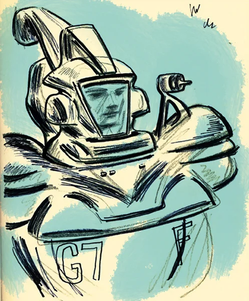 human wearing protective suite with mounted shoulder weapon click upper right corner of images to enlarge