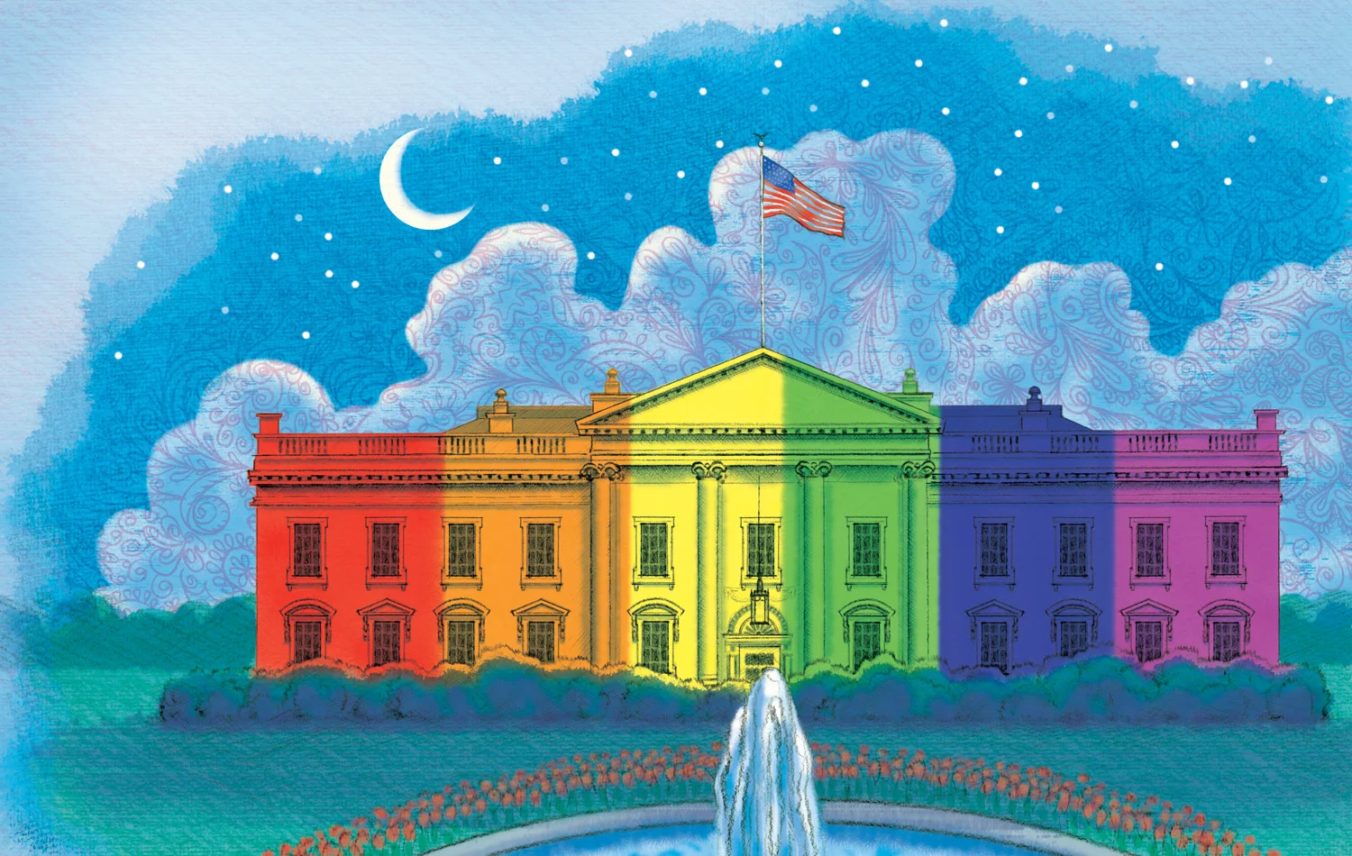 click upper right corner of images to enlarge above: On June 26th 2015 the White House was awash in the bold colors of the symbolic Rainbow Flag.