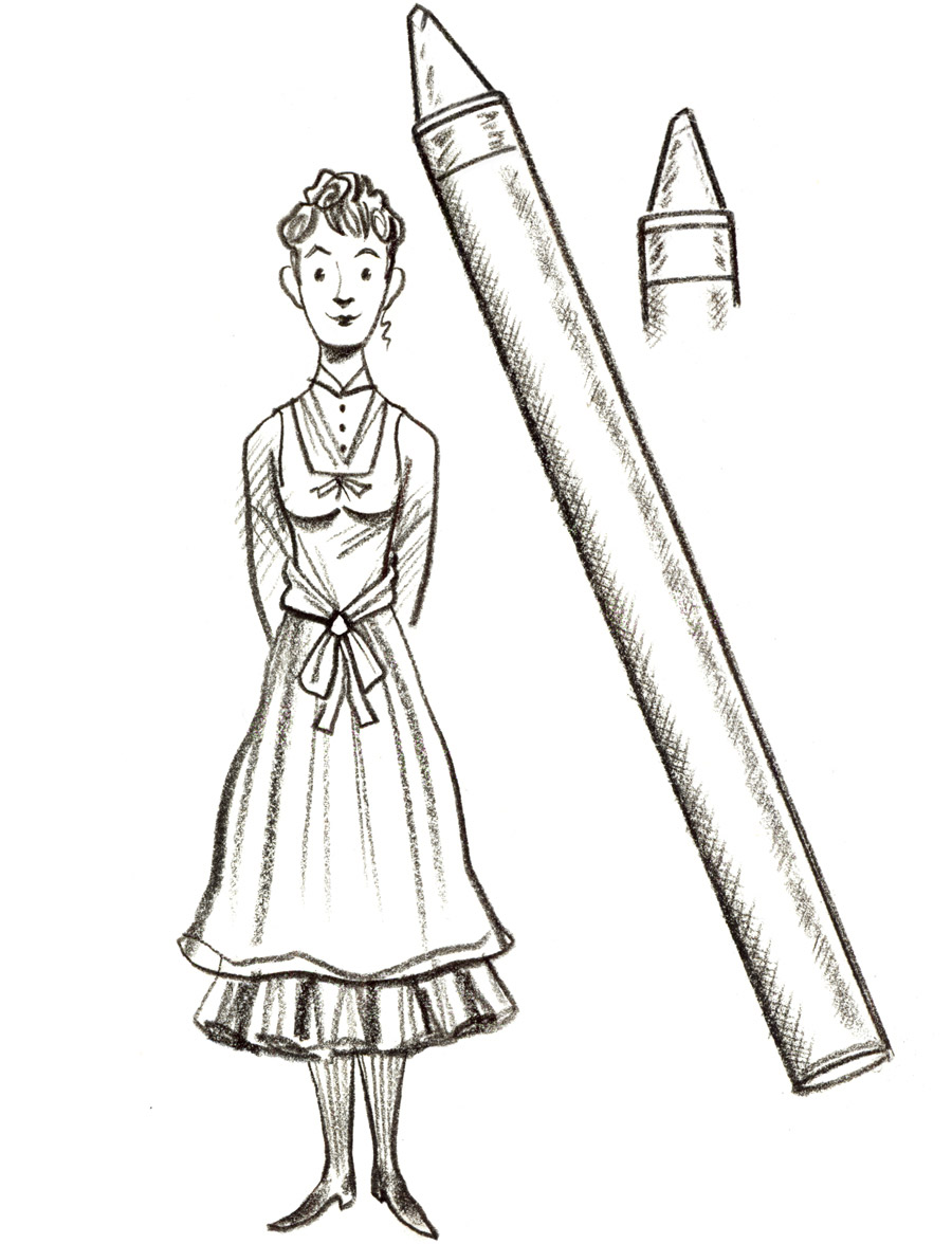 above one of the final charcoal drawings of one of the factory workers at Edwin Binney’s chemical plant in 1903. This drawing is then scanned into Photoshop along with other drawn and painted elements to create the final illustration.