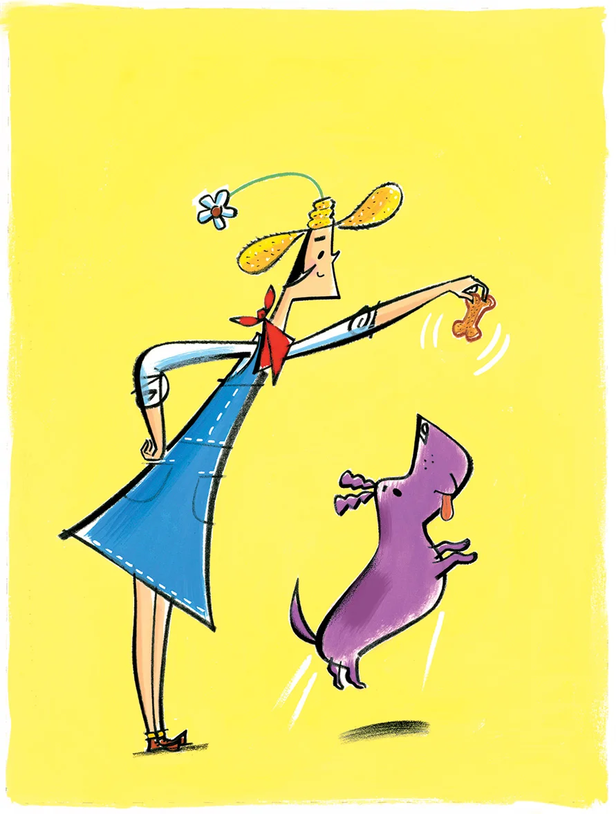 click upper right corner of images to enlarge above: Mrs. Wow feeding her pet dog a tasty treat.