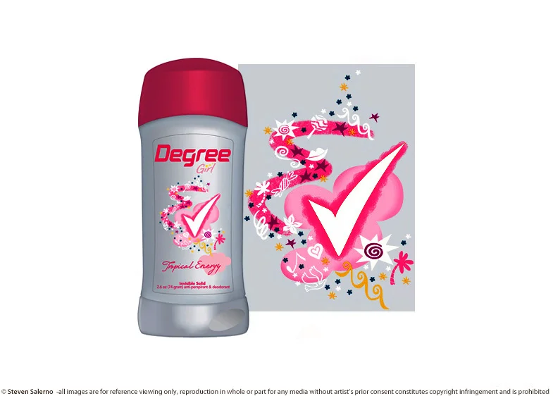 ^ a packaging illustration created for DEGREE Girl deodorant applicator. client: Red Orchestra Creative/Chicago
