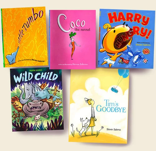 ^ to date Steven Salerno has illustrated 30 fiction &amp; non-fiction picture books for kids, of which 5 of the titles he is both the author &amp; illustrator: Little Tumbo, Coco the Carrot, Harry Hungry!, Wild Child, and Tim’s Goodbye