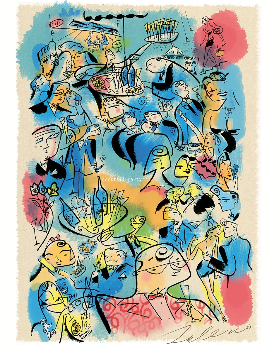 ^ Cocktail Party -an editorial illustration by Steven Salerno created for Gotham magazine