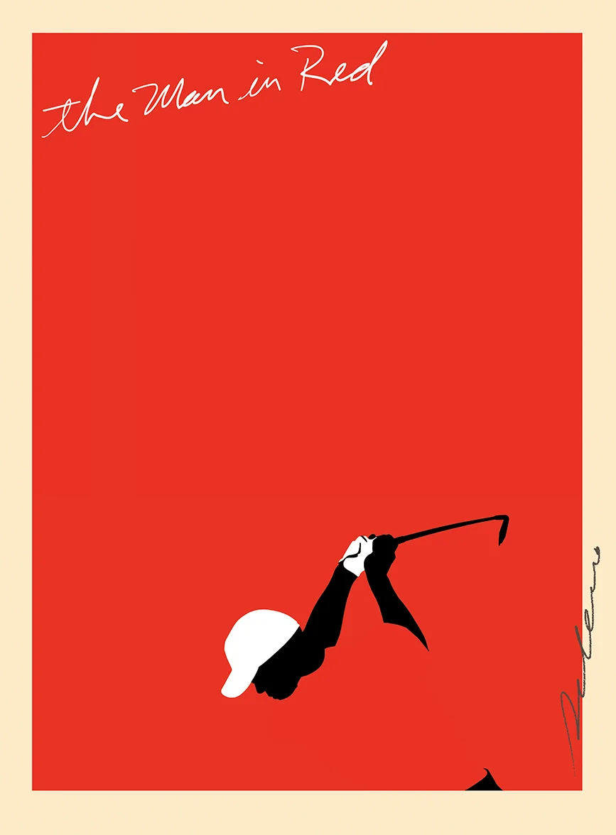 ^ one of Steven Salerno’s golf art drawings… The Man in Red /Tiger Woods (gouache/digital)