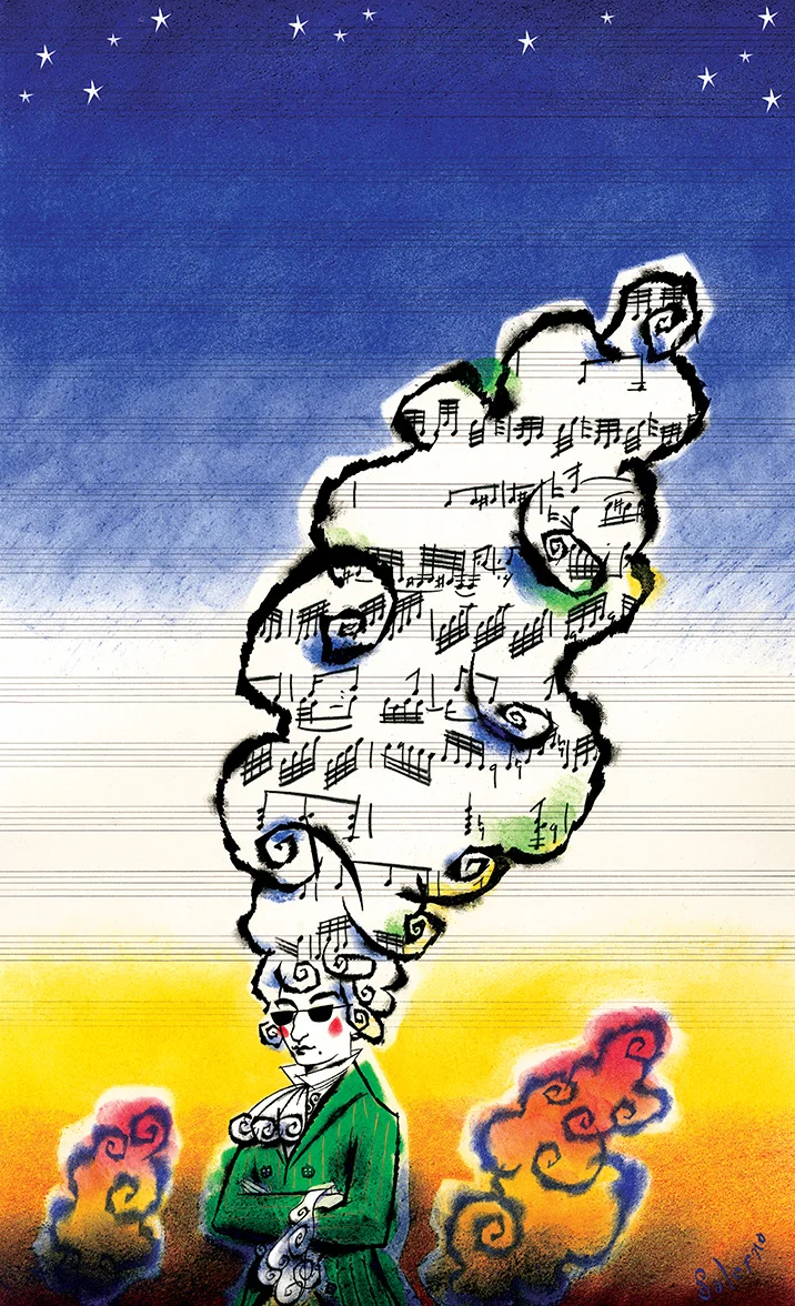 ^ one of Steven Salerno’s posters from the mid-1990’s created for The Baltimore Symphony Orchestra -for their Mozart series. (ink, crayon, pastel)