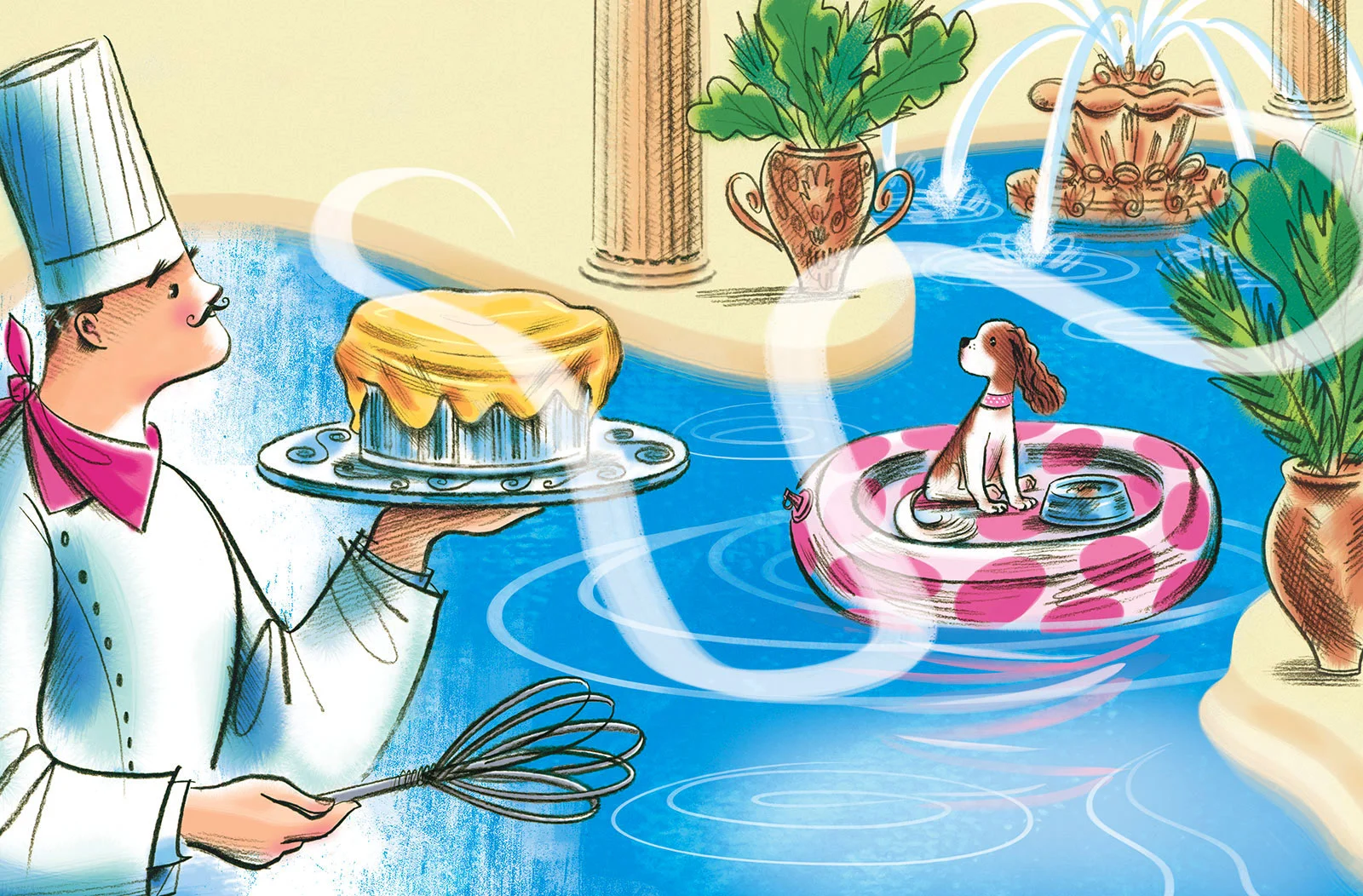 click upper right corner of images to enlarge above: a double page spread of the pampered puppy -who has has her own pool and personal chef…