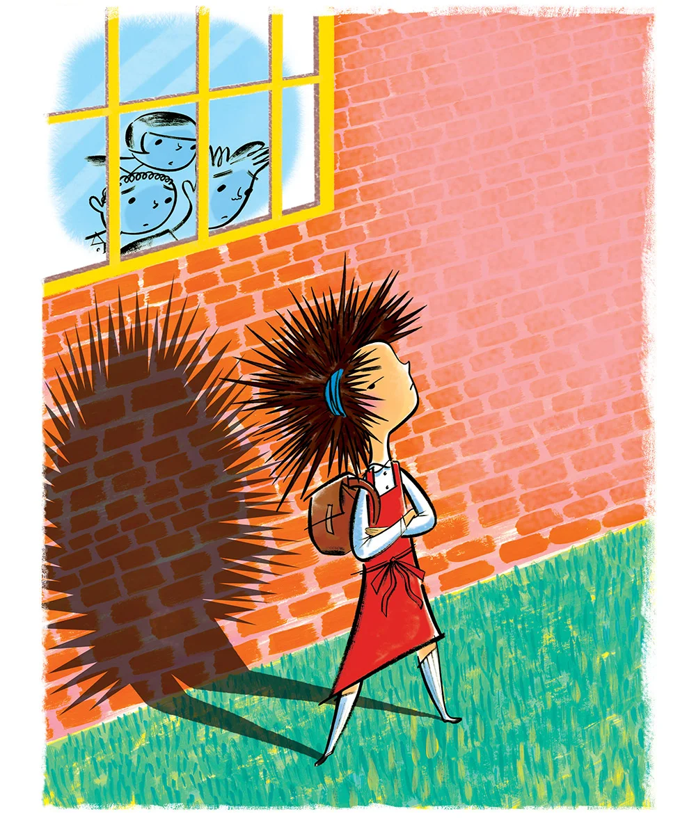 click upper right corner of images to enlarge above: this illustration depicts a child deemed so prickly and sharp by all the other children that they liken her to a porcupine , and so always give her a very wide berth!