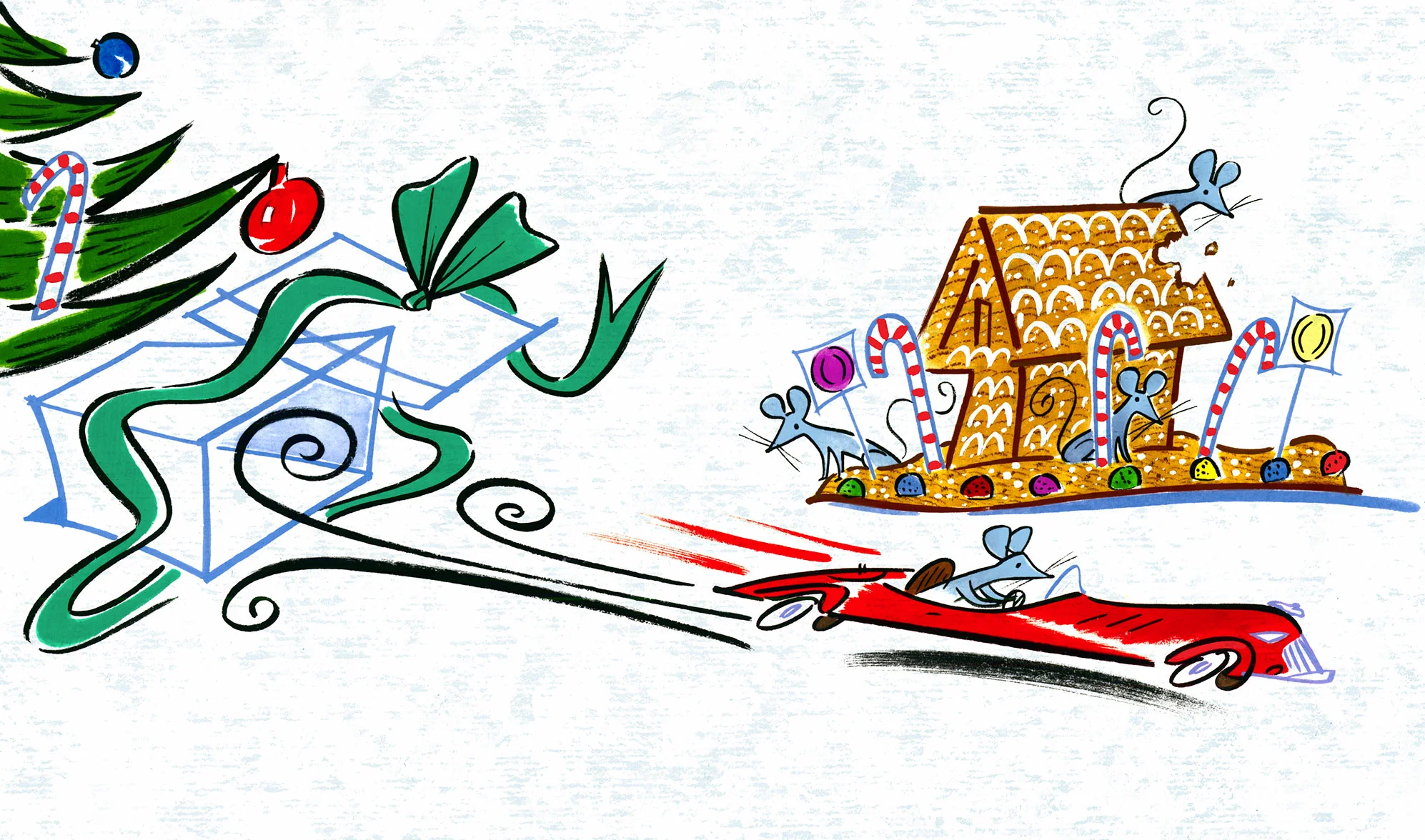 click upper right corner of images to enlarge above: … “ Swift Gift. Mouse House.” spread illustration of some mischievous mice!