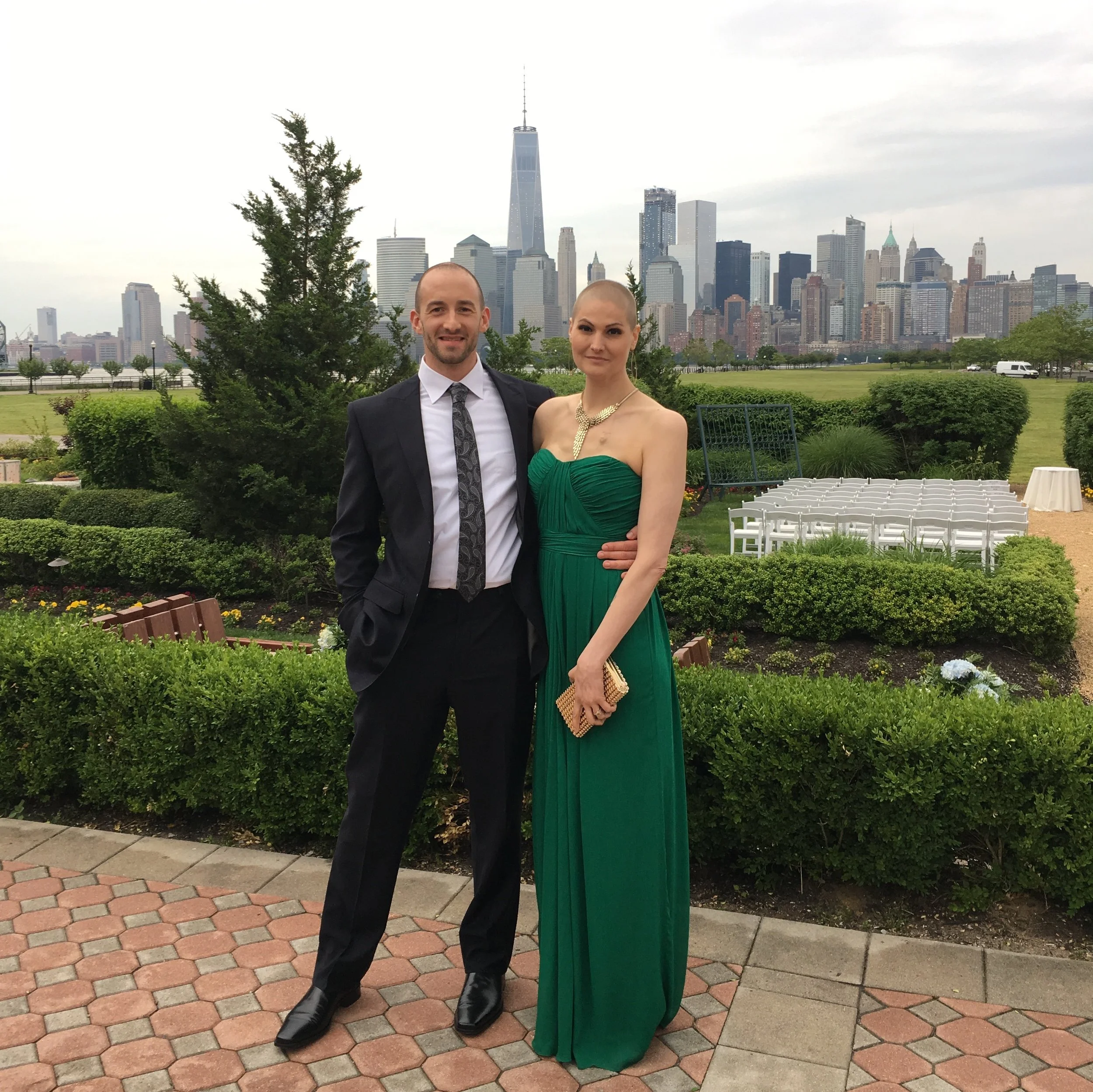 David and I all dressed up for the wedding. (not ours :P )