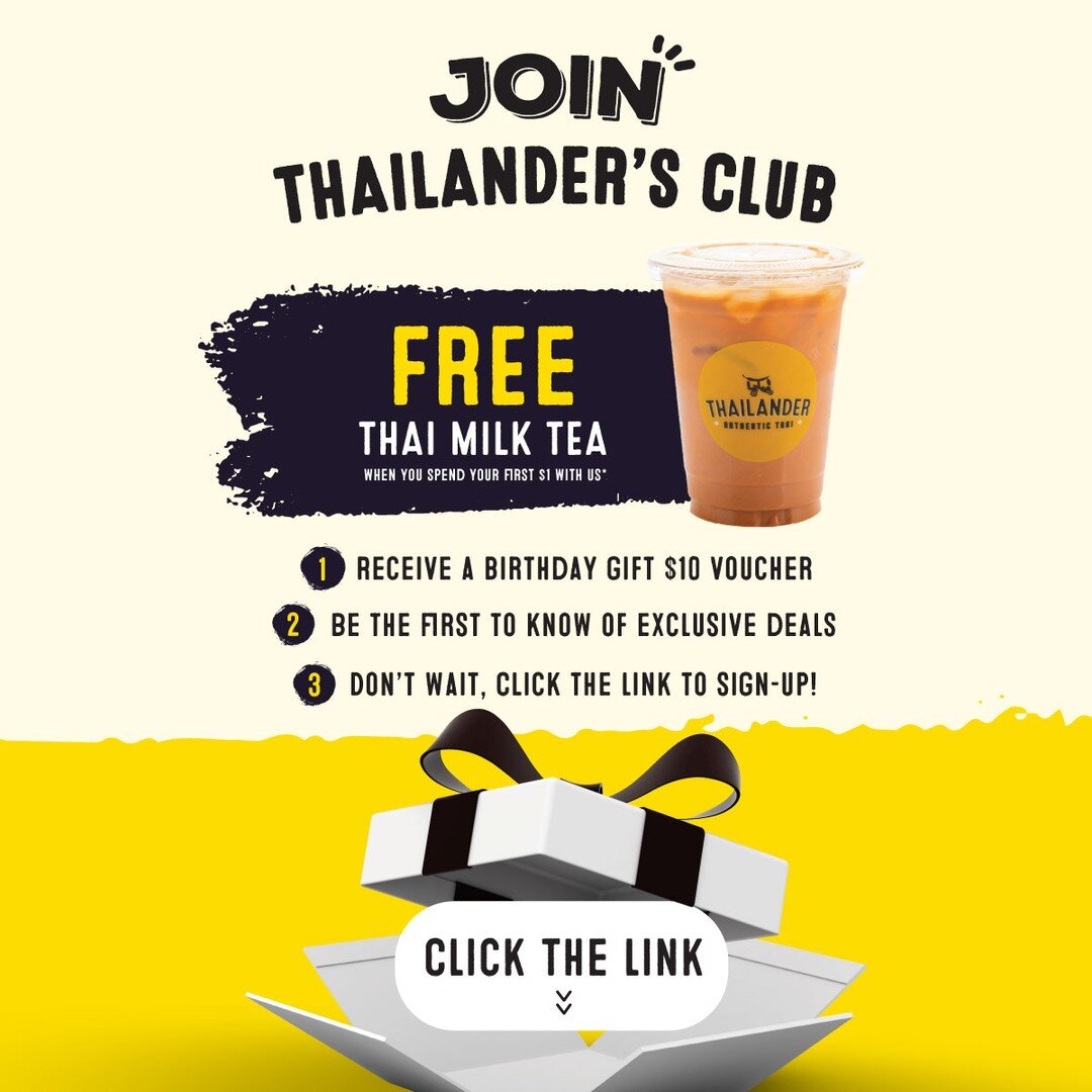 Join the Thailander Club to get a free Thai Milk Tea and Birthday voucher! 🤩🎂
(T&amp;Cs apply. Limited while stocks last)

Please click here: https://m.me/thailander.au?ref=AUG_BIRTHDAYNOADS::FBPOST_LINK

#Thailander  #authenticthaifood #Thailander