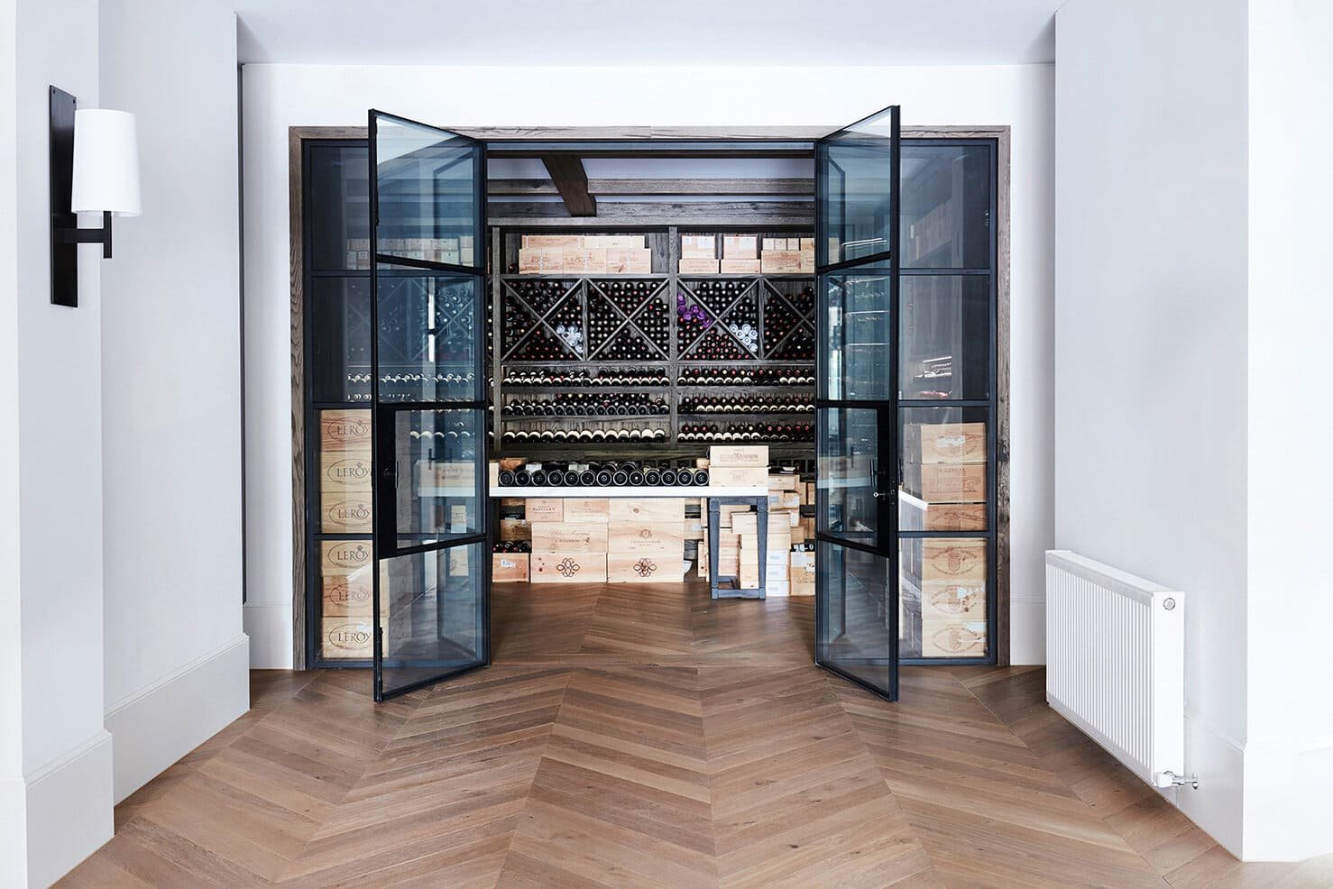 Wine Cellar Double Doors With Either Side Windows