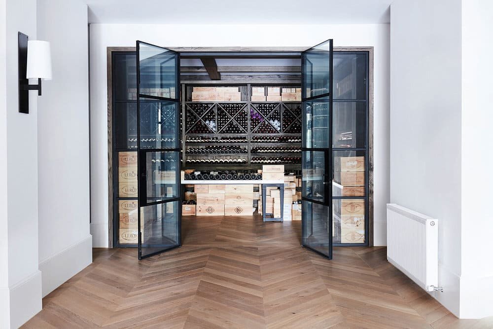 Wine Cellar Double Doors With Either Four Panel Side Windows