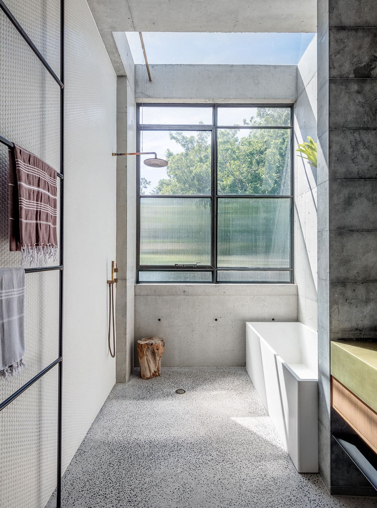 Natural Light Bathroom With Custom Designed Steel Windows