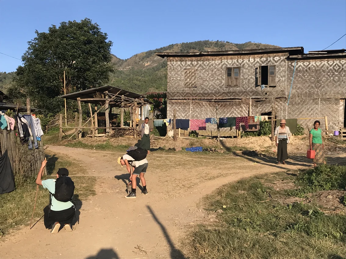 Arriving in Koung Soung - the end of a long day, mostly uphill!