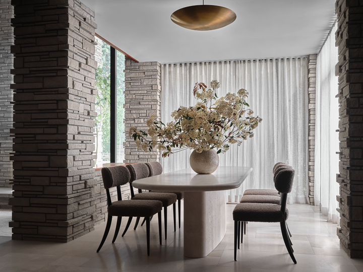 Remodeled dining room of Atherton home originally designed by Goodwin Steinberg