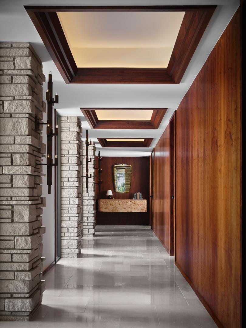 Remodeled hallway of Atherton home originally designed by Goodwin Steinberg