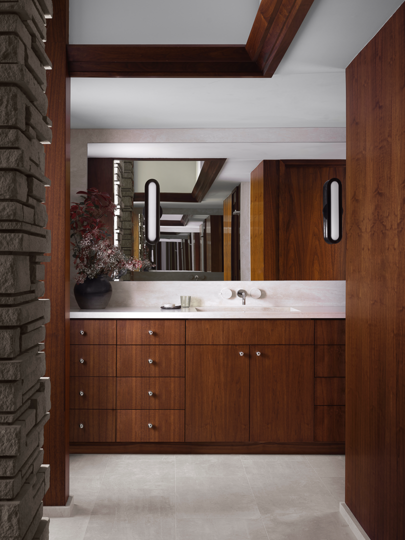 Remodeled dressing and bathroom of Atherton home originally designed by Goodwin Steinberg