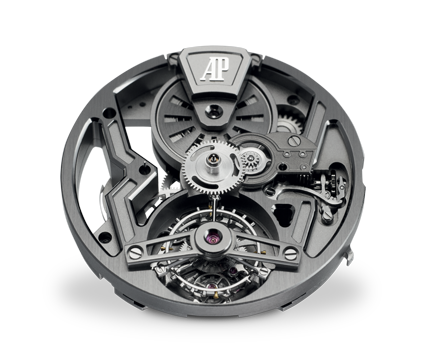 Front view with tourbillon and openworked barrel