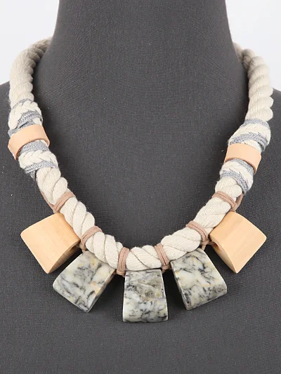 Rope, Natural Stone and Wood Necklace