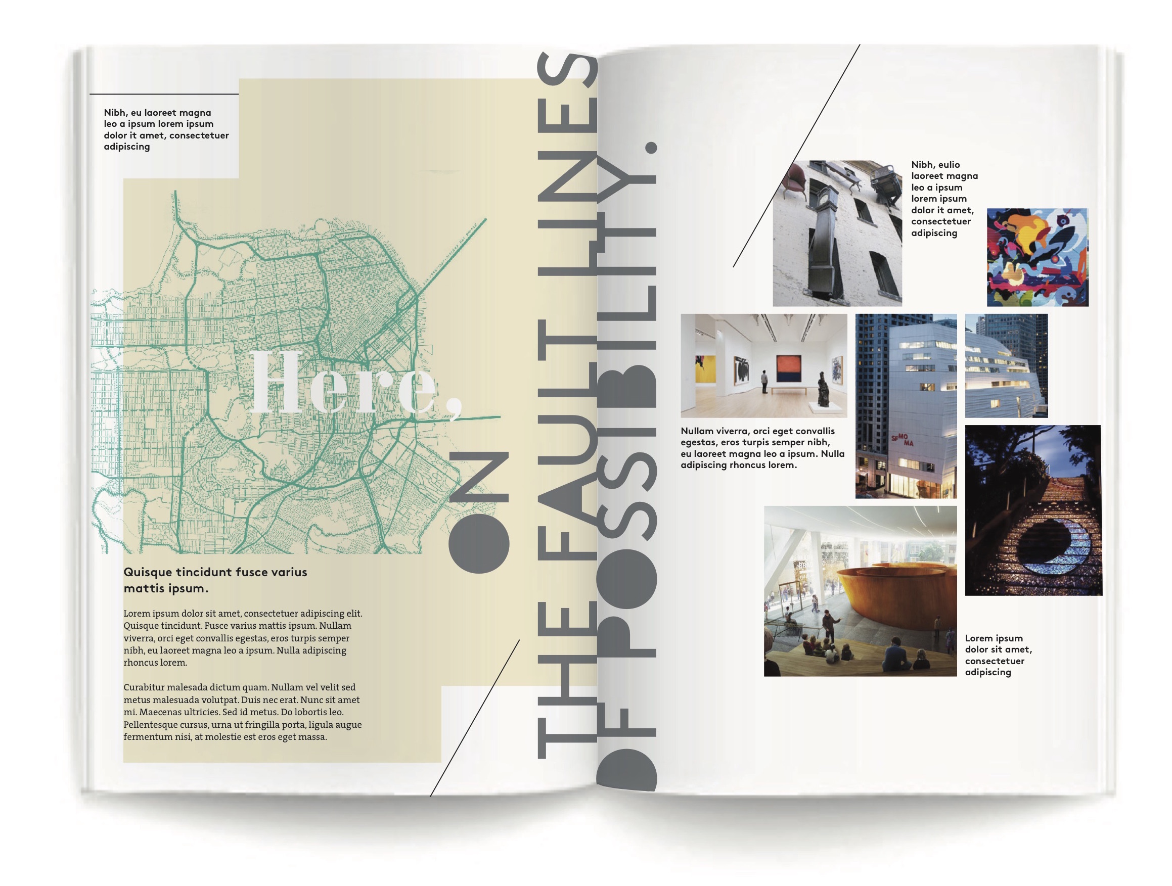 I drew my inspiration from a map in an example within the branding guidelines. The Pre-College program is located on both the Oakland and San Francisco campuses; it was visually significant to show location because being on either campus was a crucial variable to your program experience. 