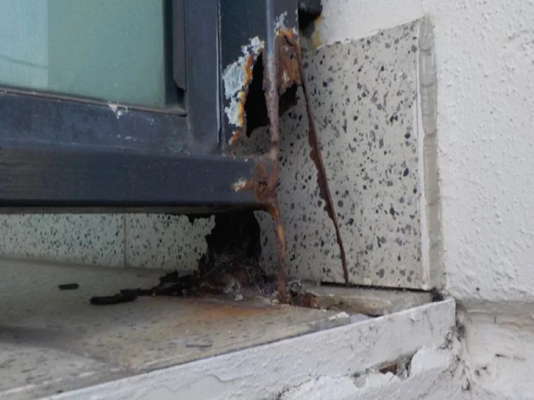 Badly corroded balustrade post support