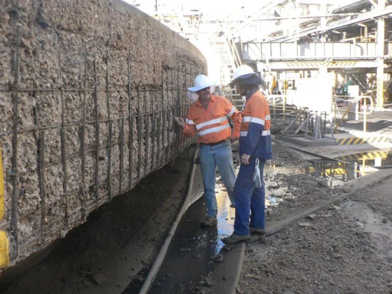 Section of tank wall after hydro-demolition of delaminated concrete.