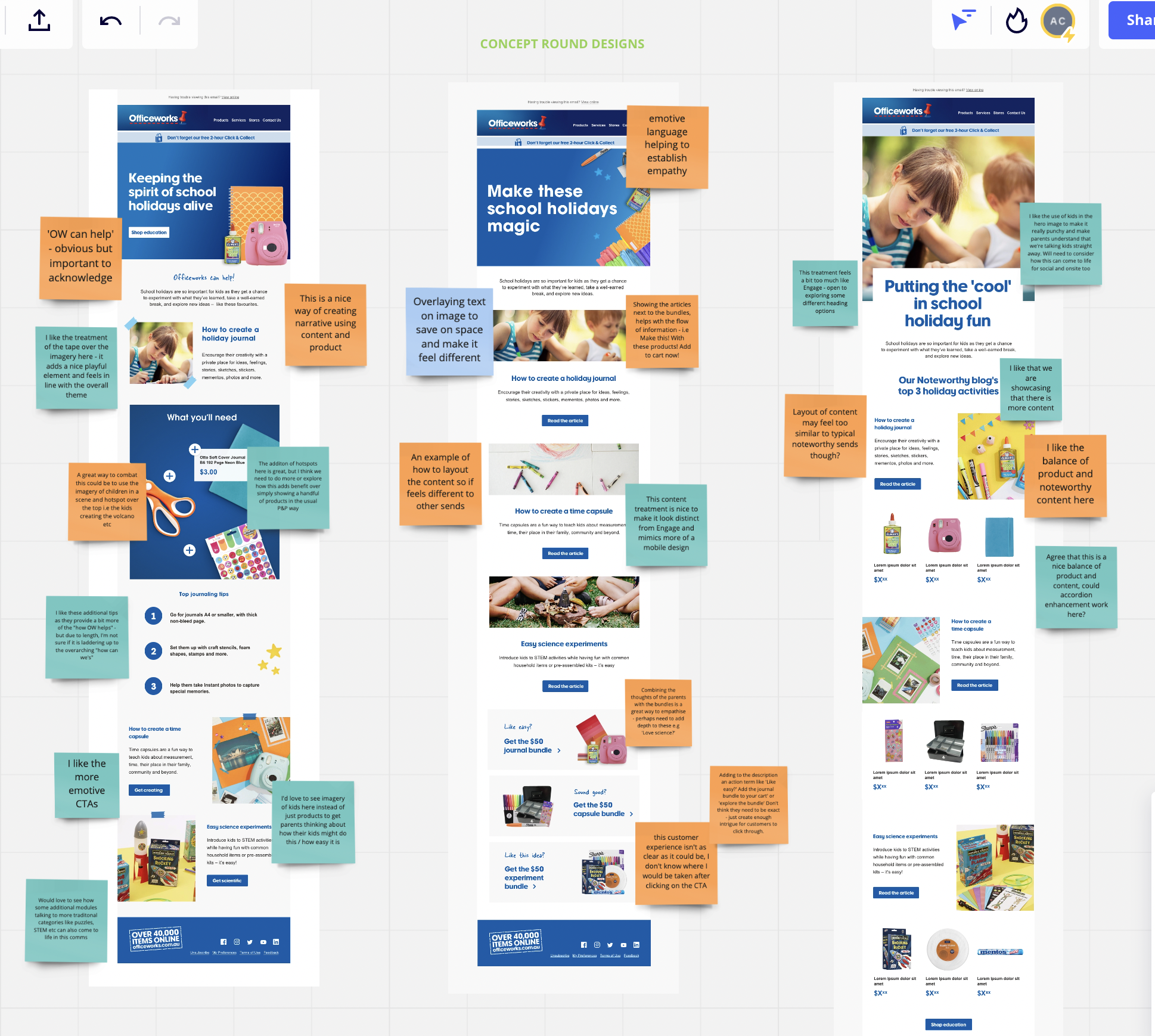 Concept designs presented in the first round with client feedback