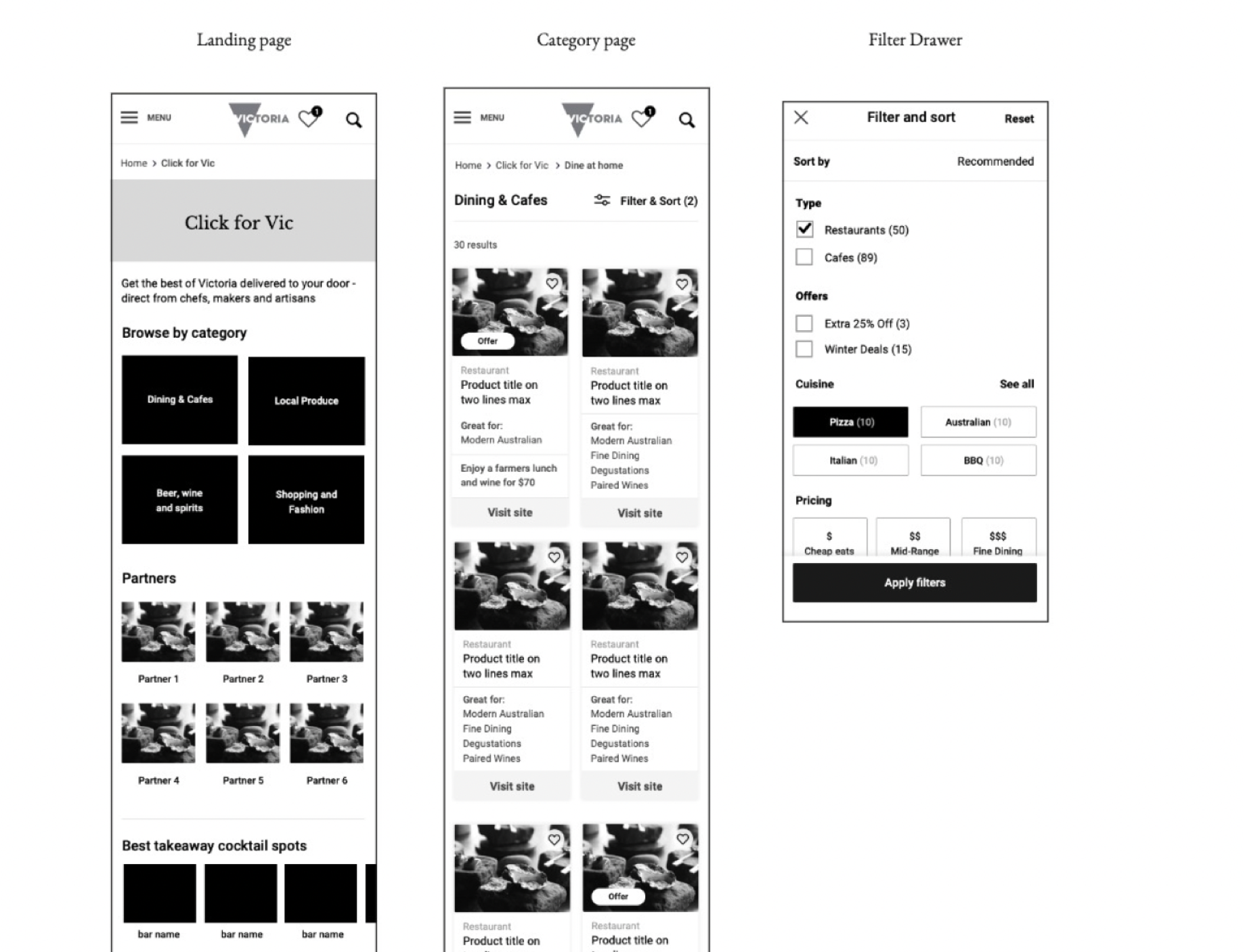 Wireframes created by senior UX designer handed over to me for UI design