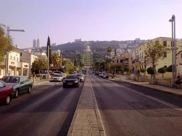 View of the Shrine of the Bab from Ben Gurion Avenue, Haifa, Israel