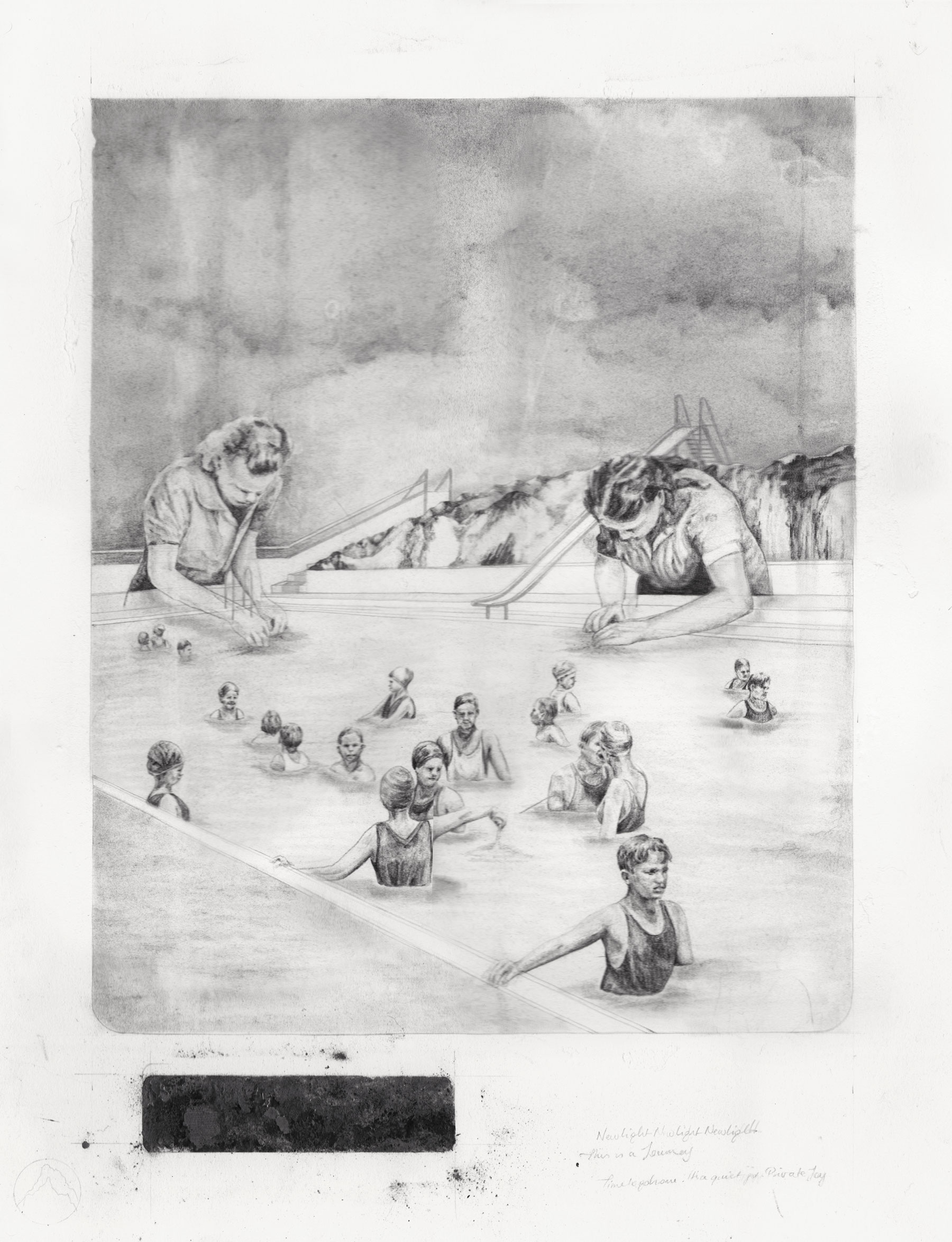 'The Test Pool' - graphite and carbon pencil on layered paper, 41x55cm, 2012