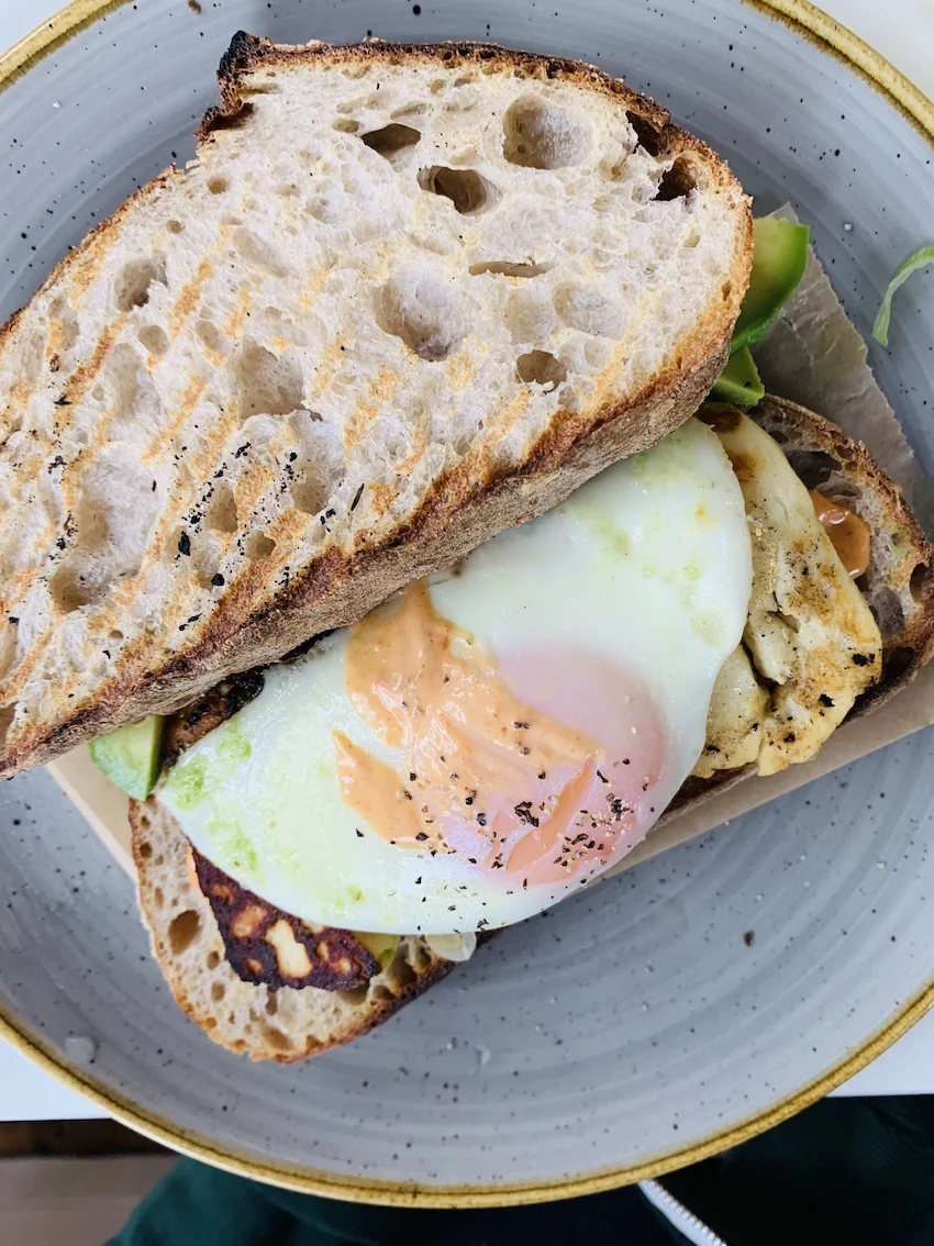 Erin ordered the halloumi sandwich with fried egg & avocado (and she let me take a photo of it!)