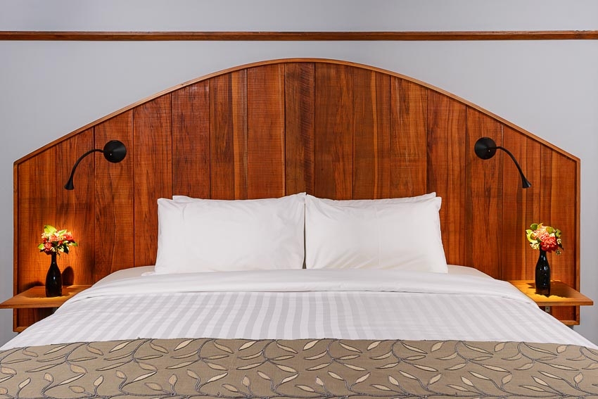 The Oak Super King Room upcycyled timber headboard Eco Villa Unique Christchurch Accommodation.jpg