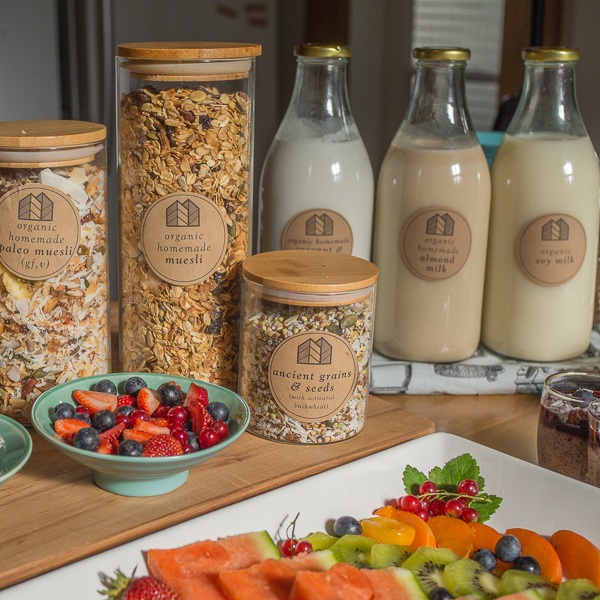 Sustainable homemade organic plant based breakfast at the Eco Villa with nut milks