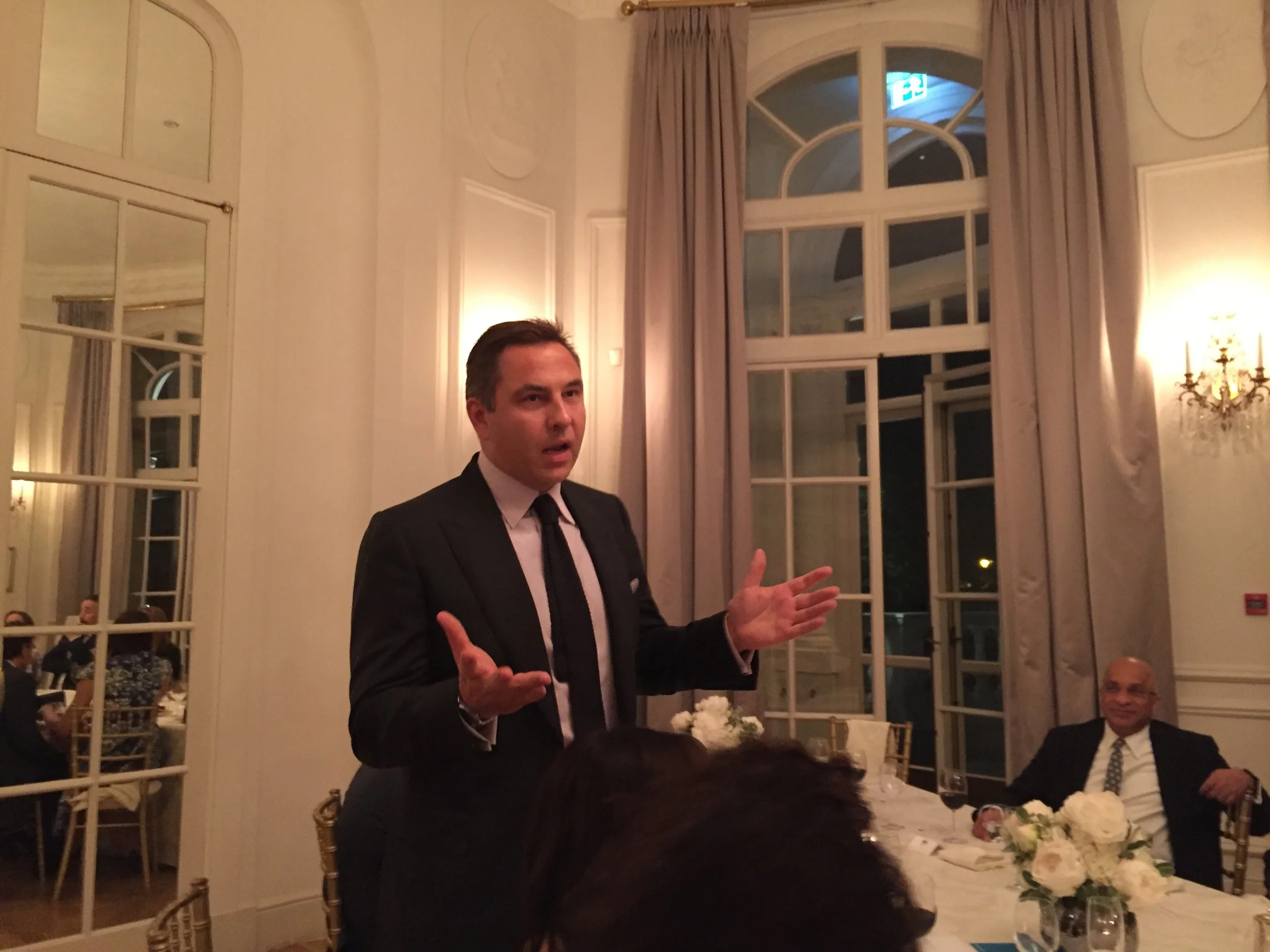  David Walliams speaking at an Elton John AIDS Foundation cultivation dinner at London's Mandarin Oriental 