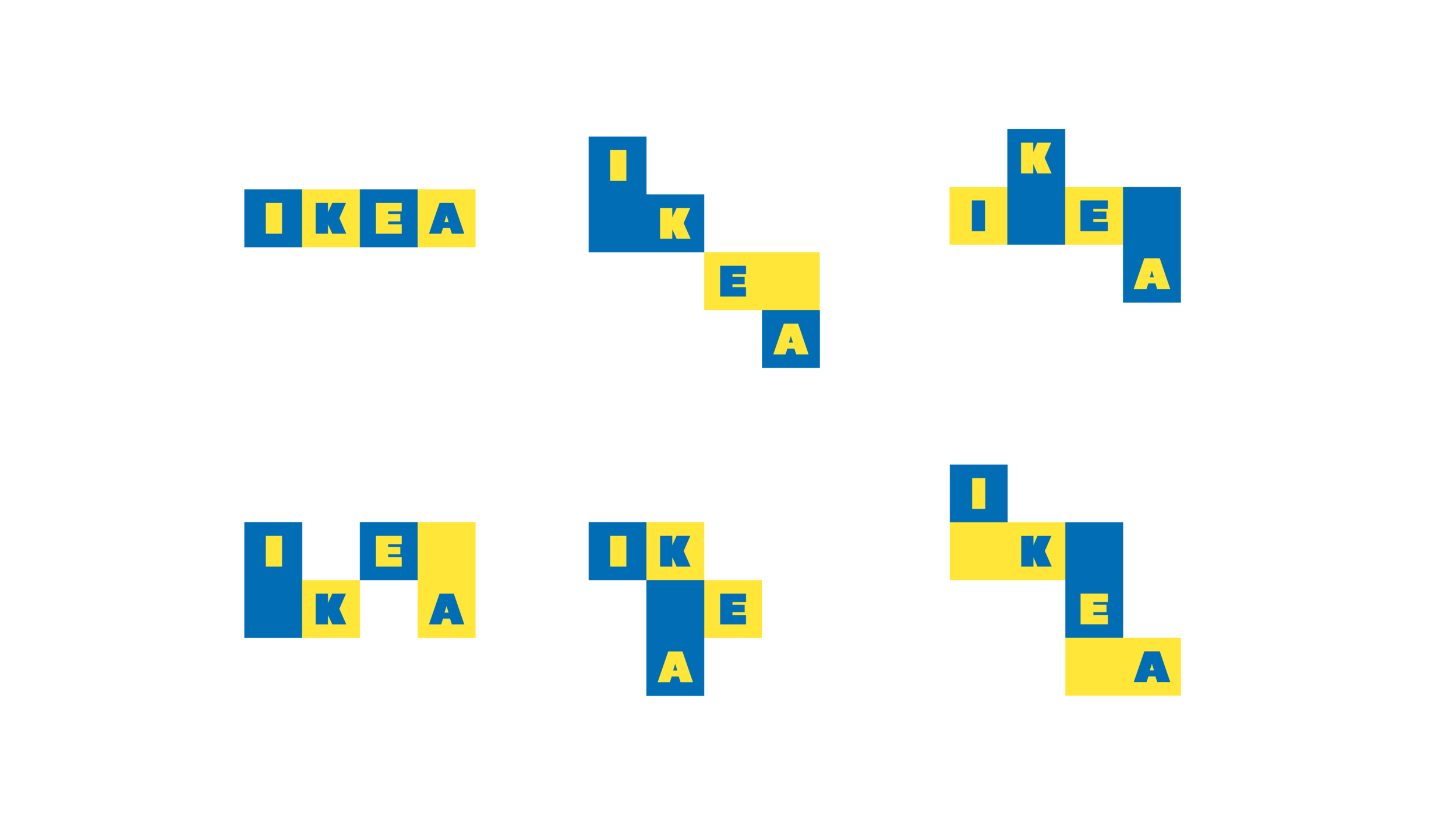 Our objective was to better connect logo with their brand DNA. So we began by looking at the logo’s best parts, namely colour and bold type. We refined the type to more closely align with the original, cleaner, Futura Press; more suited to the IKEA product aesthetic. Through colour, the logo remains instantly identifiable. Compartmentalising each of the four letters into a modular, stackable identity system created a playful and intuitive connection of an iconic global brand, its products and customers.