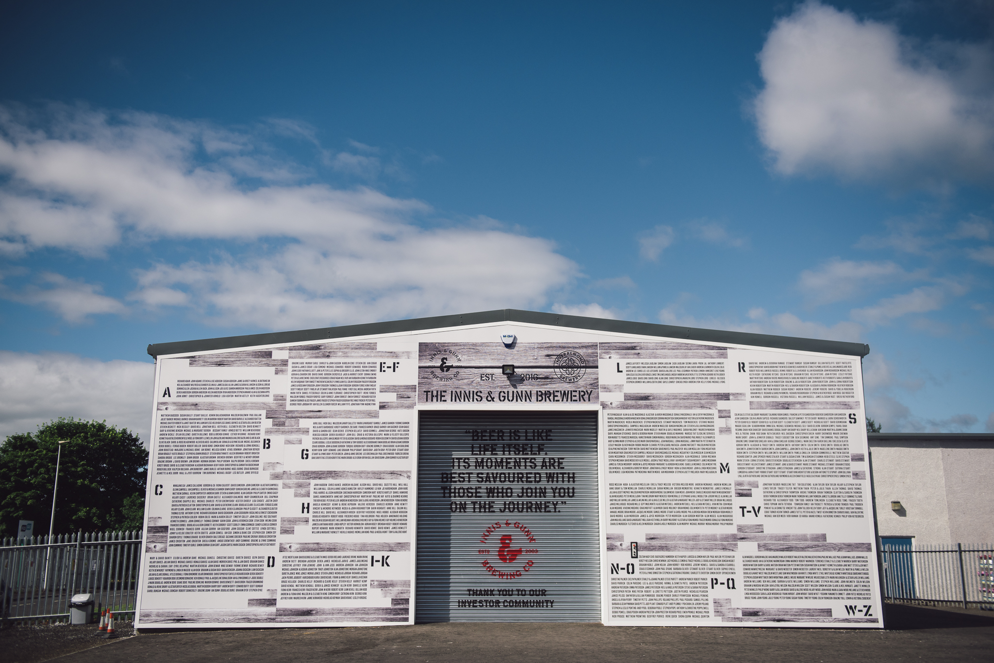 The finished artwork was created from 24 individual panels of aluminium coated resin board and digitally printed before being fitted like a large jigsaw puzzle. The typographic design also eluded to the use of the building through printed wood texture 'staves' referencing the beer barrels which are present within the building.