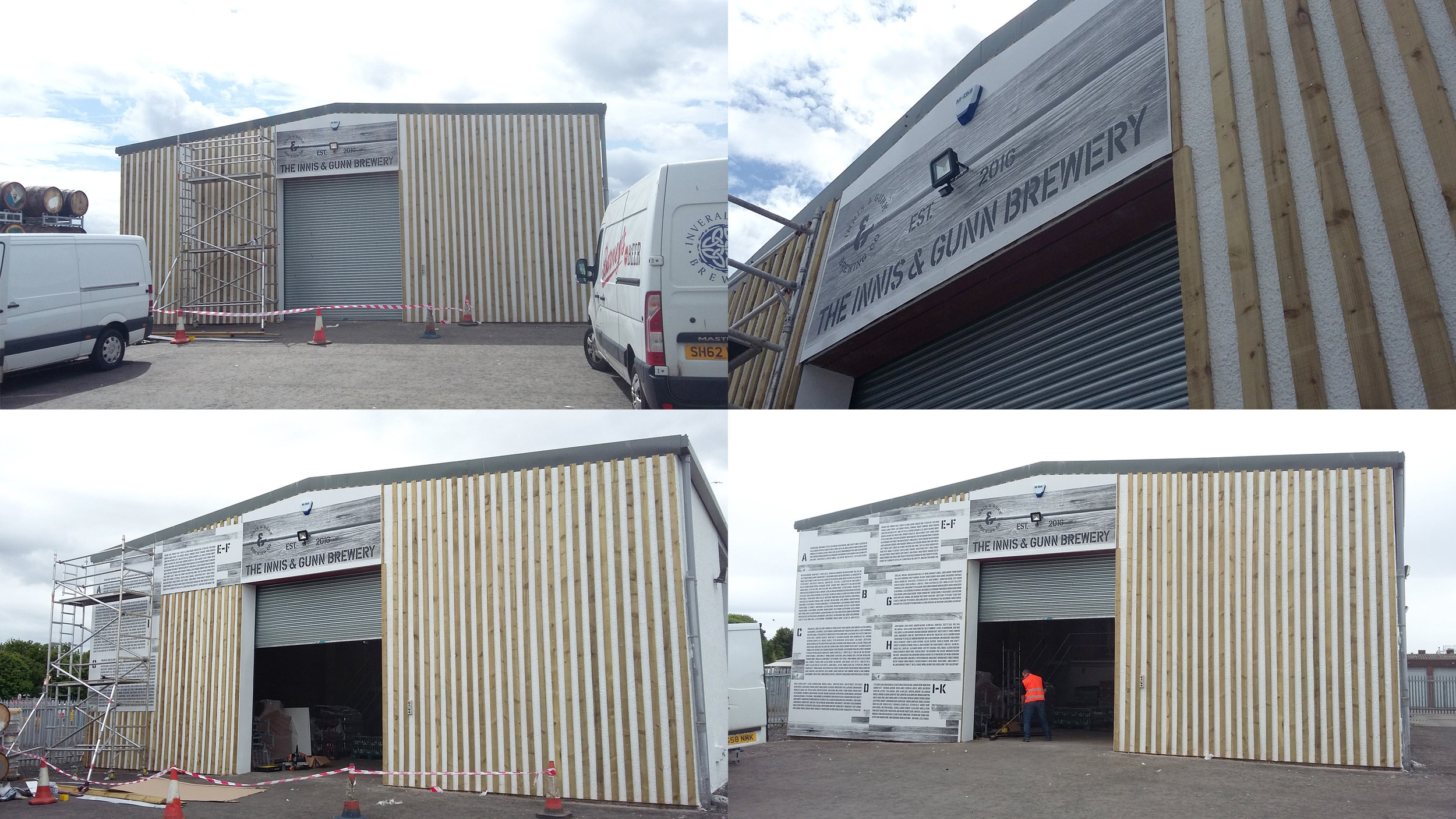 The barrel store was the chosen spot to build the wall design – the pride and place of the brewery site as it is the home of the company’s most exciting beer innovations. We then worked with our suppliers to create a raised timber frame helping level the surface on the barrel store for the artwork to be fitted.