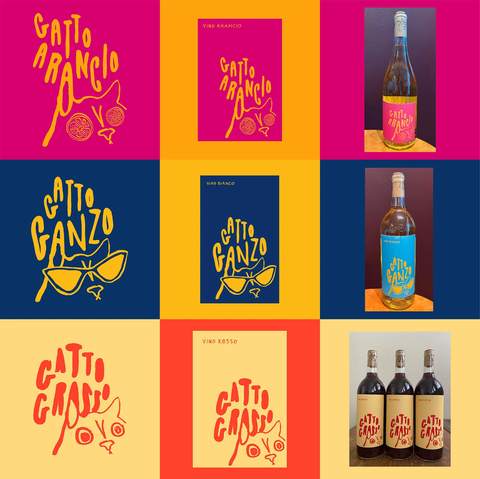 Gatto Grosso, Gatto Arancio, Gatto Ganzo, Wine Label Illustration, Wine Label Lettering