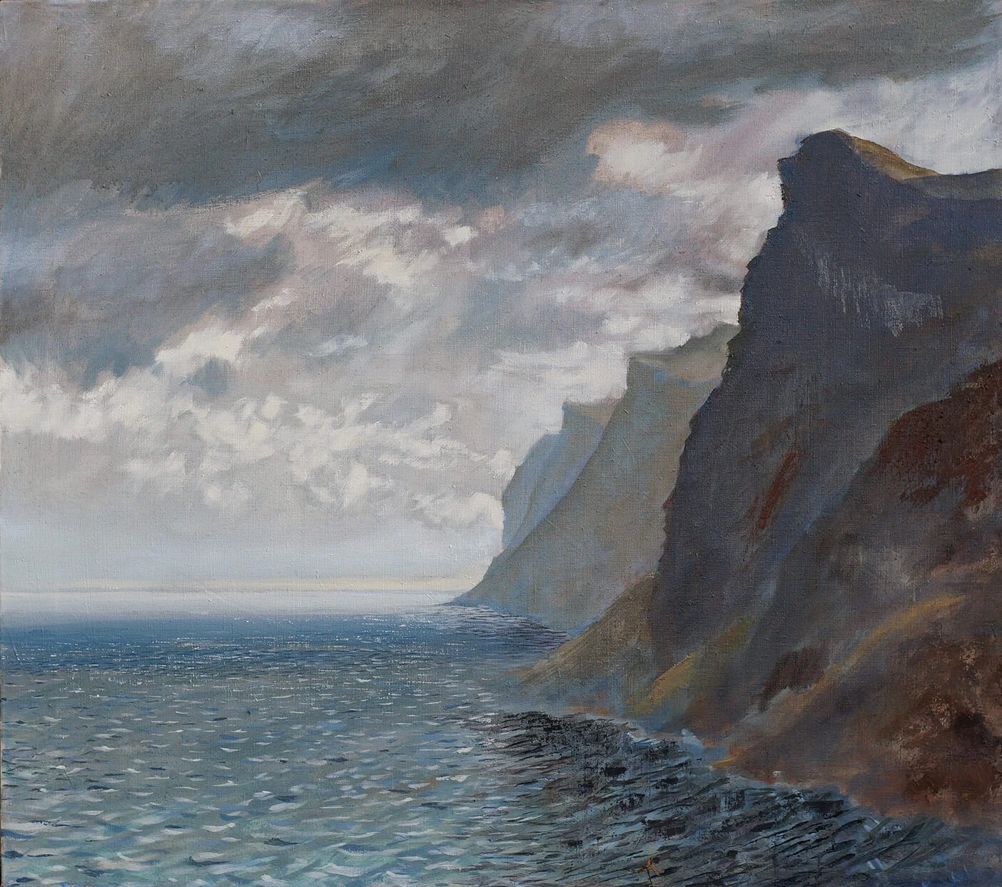 The Cliffs of Carsaig - Distant Light at the end of a cloudy day ( Oil on Linen ) 81.5 x 92 cm