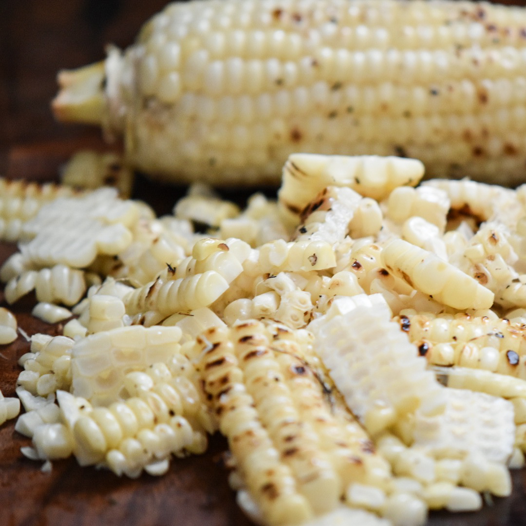 roasted corn pasta with creamy cashew-miso sauce and tomato relish