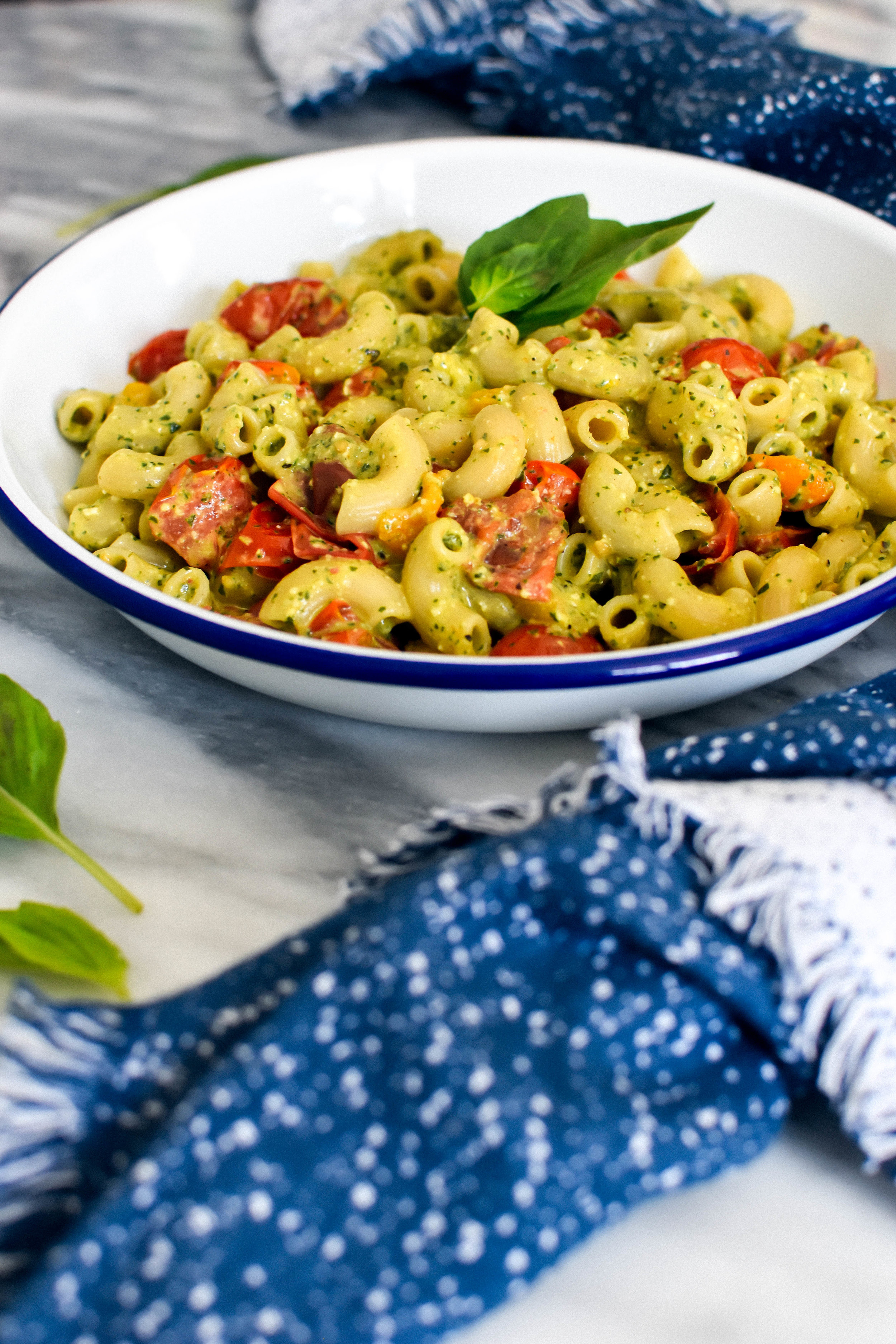 pasta elbows with pesto and fresh tomatoes — MAKE MARY