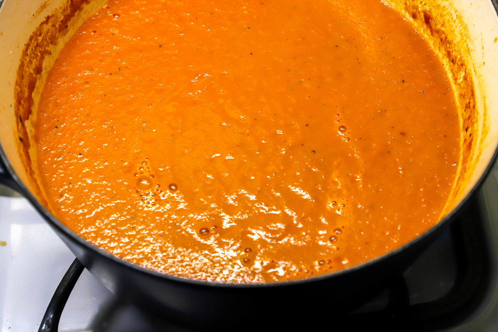 Easy homemade vegan and gluten-free tomato soup in a pot