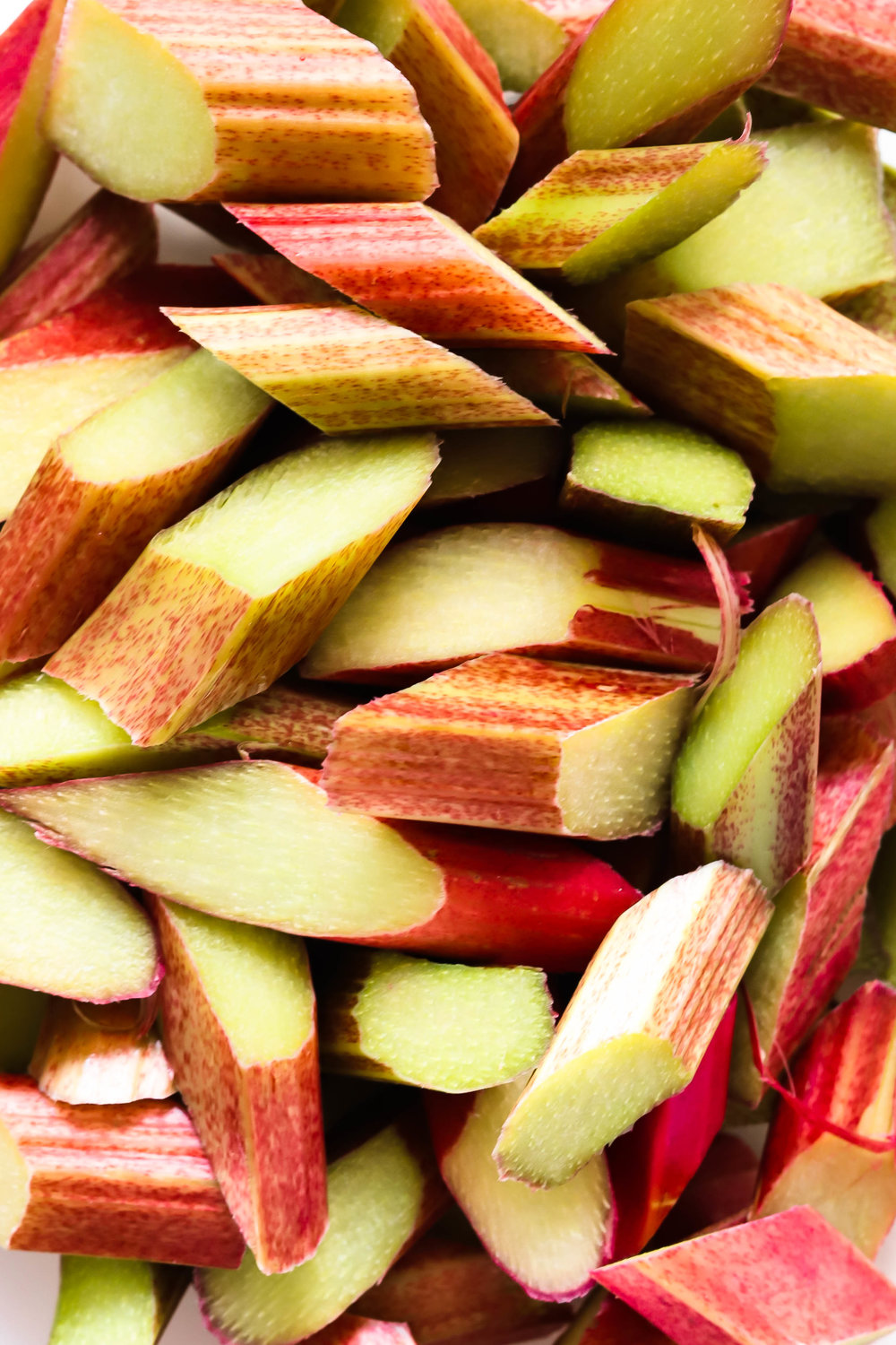 sliced rhubarb prepared for rhubarb crisp