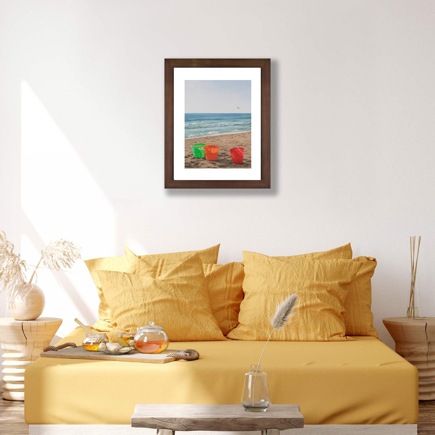 Buckets and Beach Print Example Framed in a Room