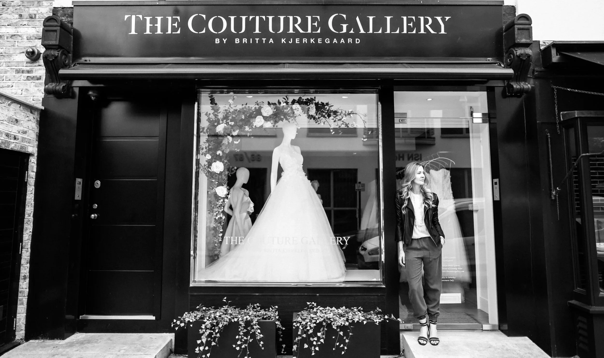 Danish fashion designer Britta Kjerkegaard outside The COuture Gallery Bridal Boutique in Kensongton, London