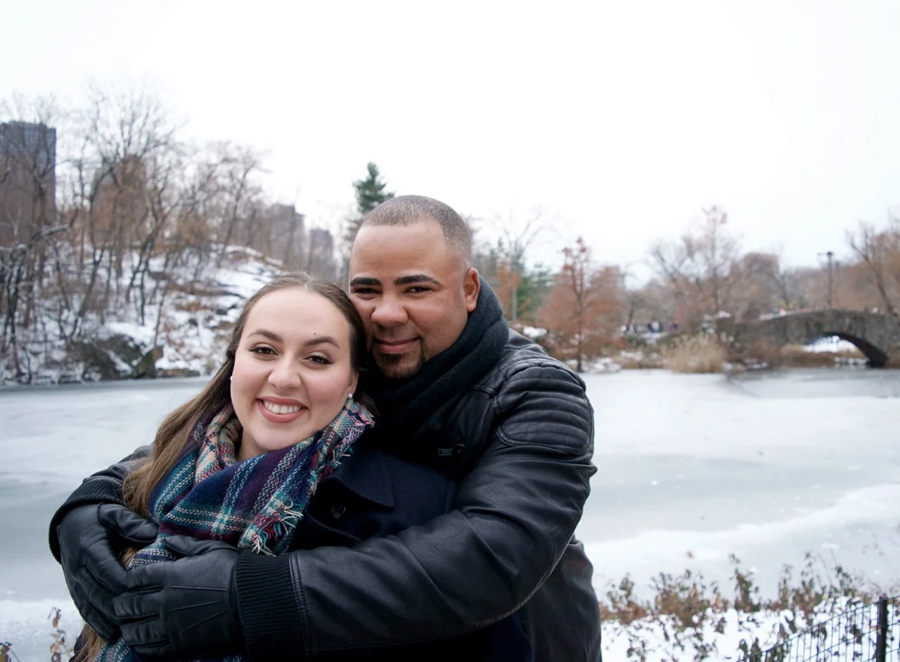 Married Couples Winter Engagement Session Photography Central Park Gapstow Bridge 