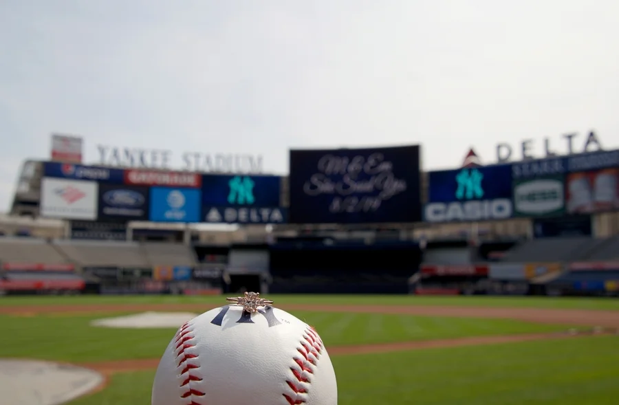 surprise proposal yankee stadium new york engagement photographer