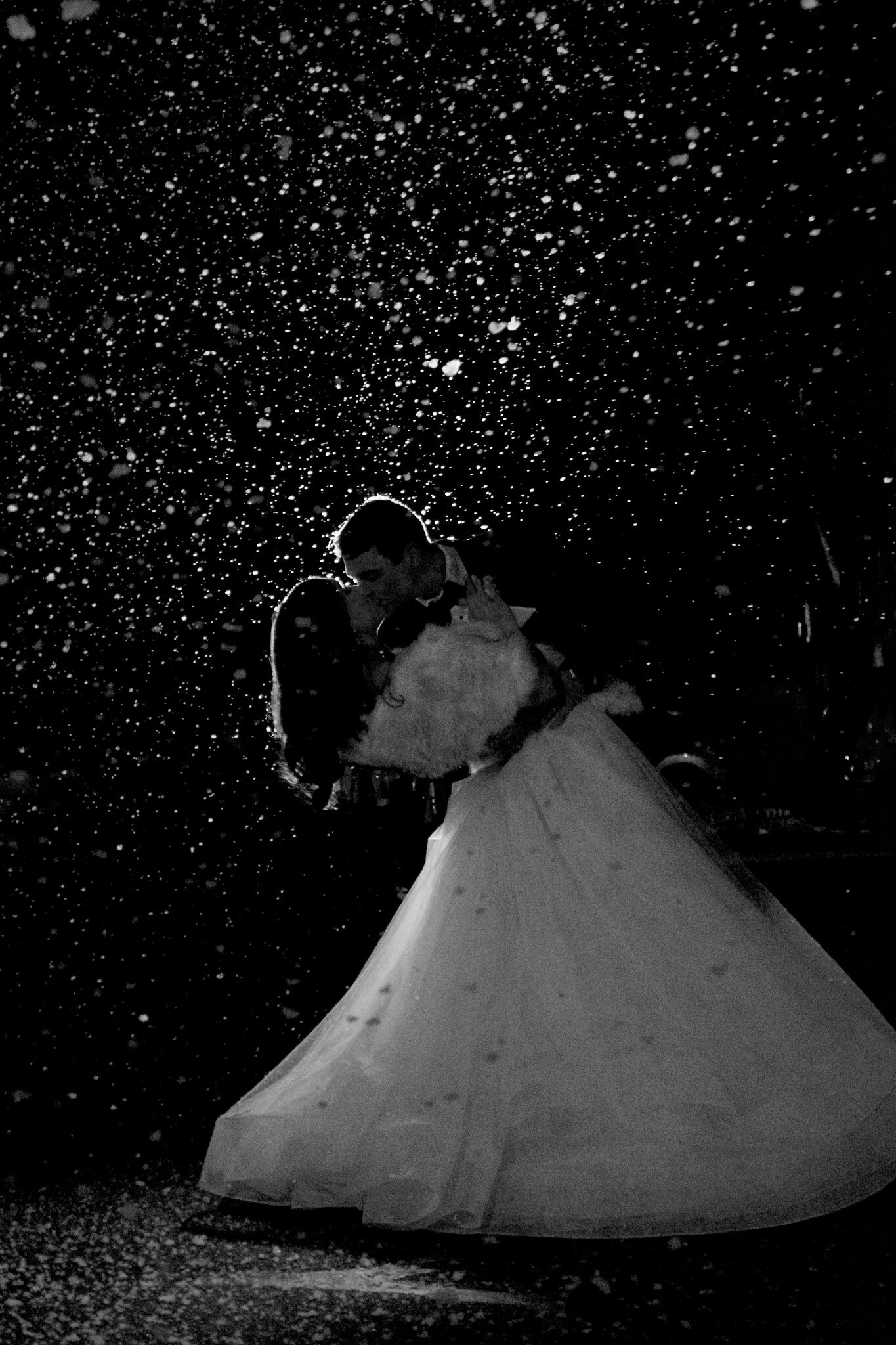  Bride and Groom Silhouette portrait in the snow, Catholic Wedding Photographer, Old Saybrook Point Inn, Connecticut photographer 